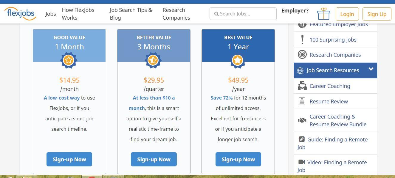 FlexJobs: The subscription overview page
