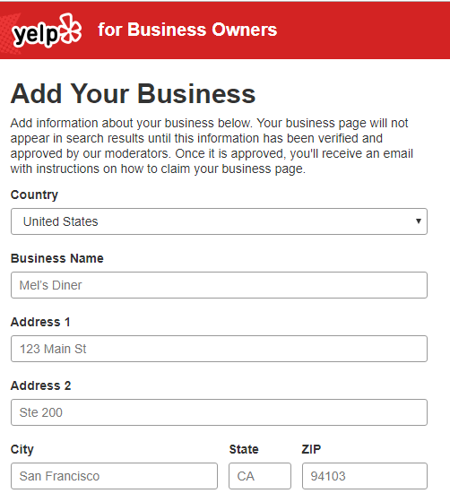 Yelp for business: The app page to add your business