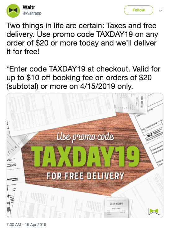Waitr Tax Day Promo Code