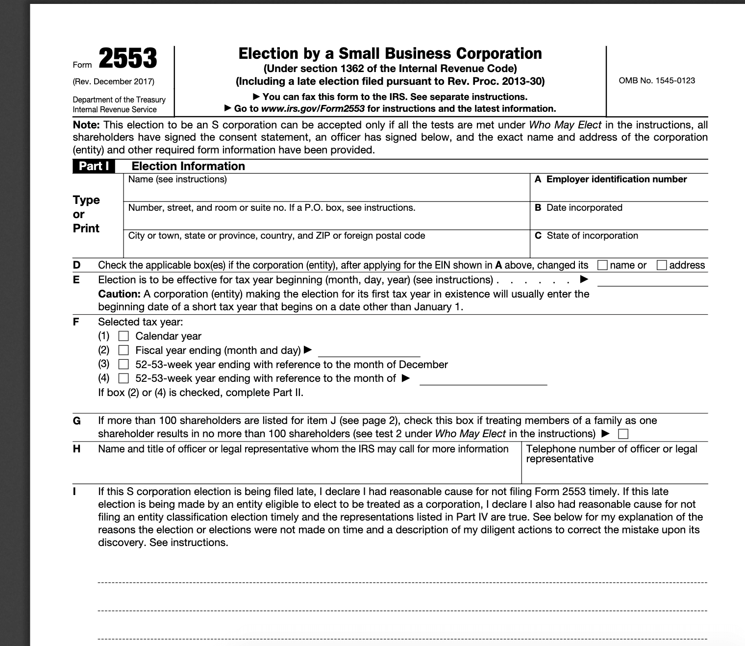 Form 8832: the downloadable IRS Form 2553