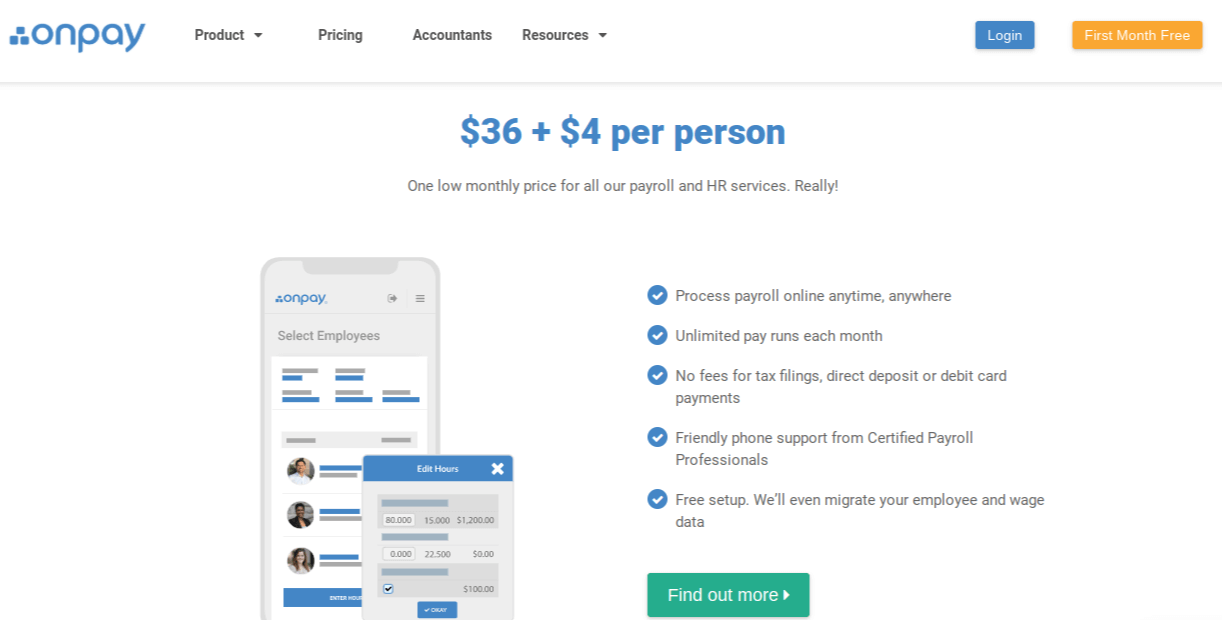 Payroll services: OnPay's payroll package price