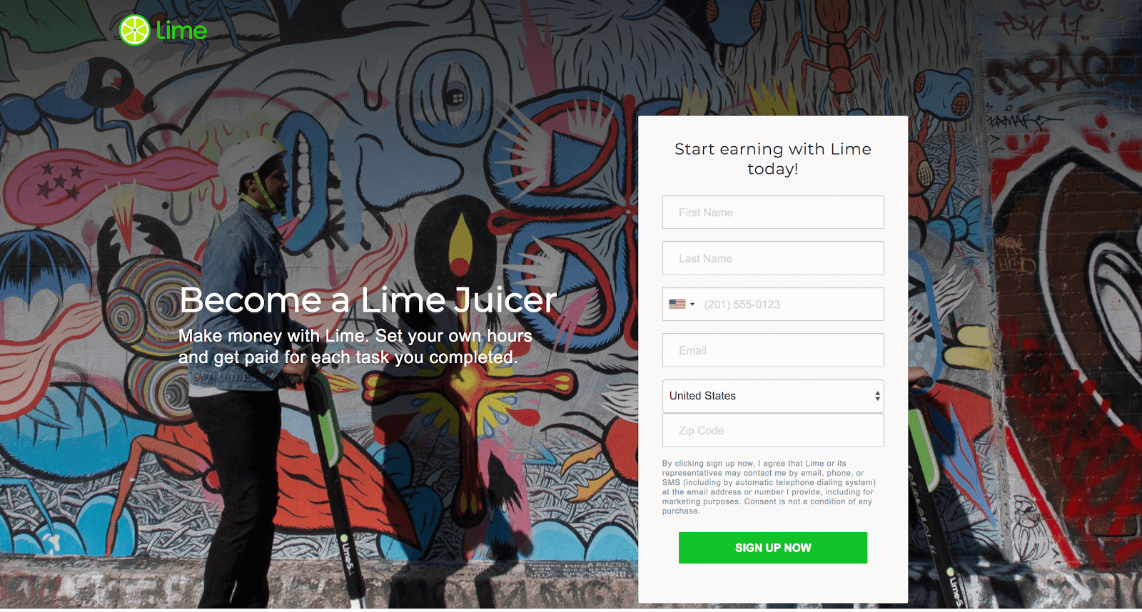 Sign-up page for Lime Juicer