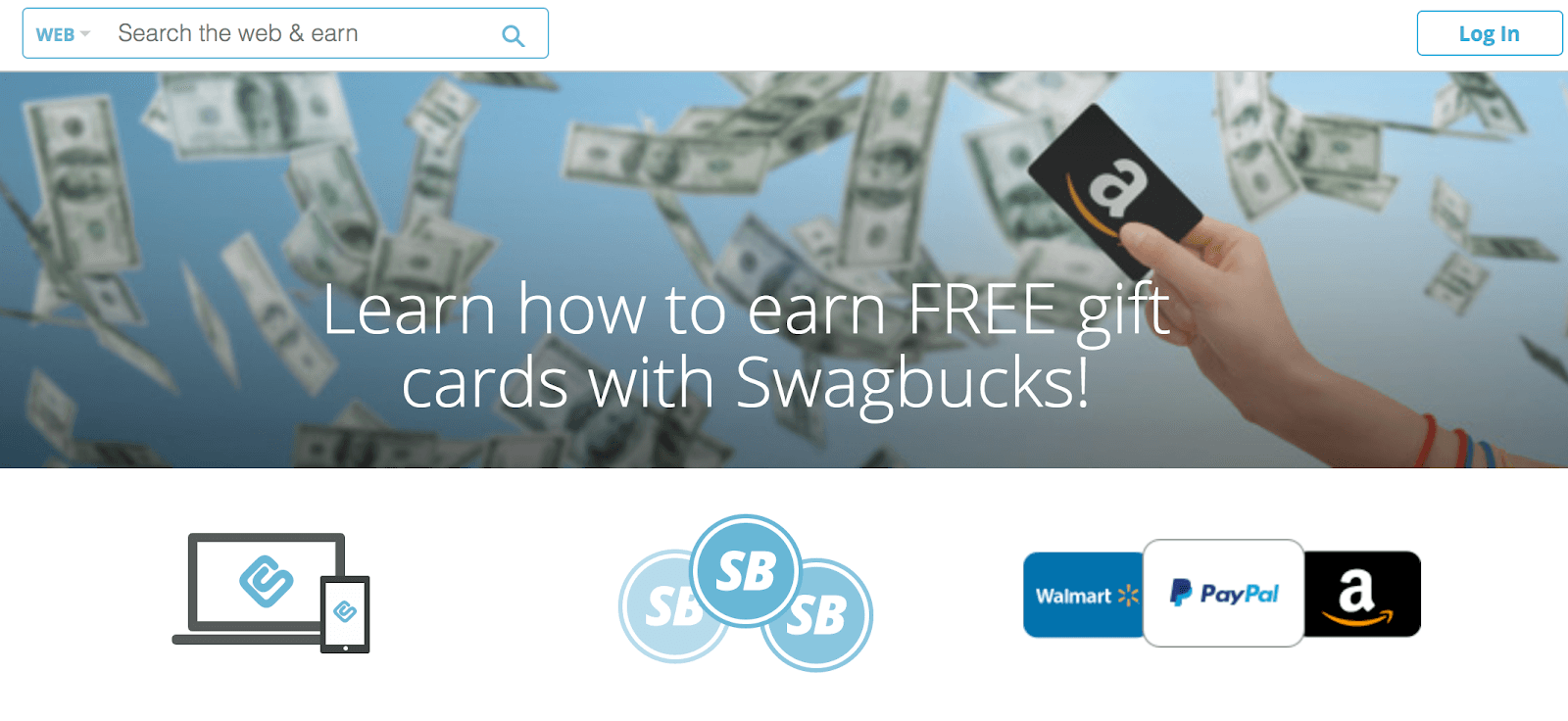 Screenshot of the Swagbucks gift card page