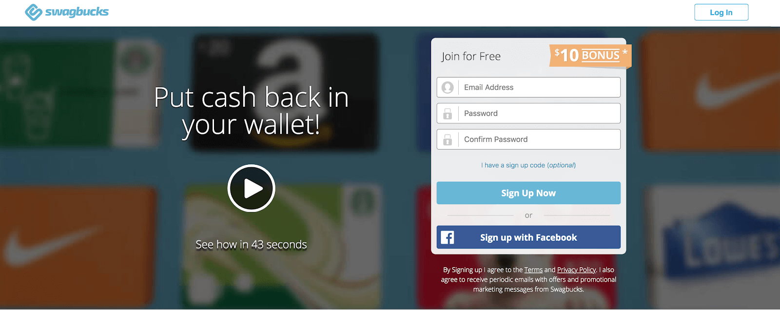 Screenshot of the Swagbucks website homepage