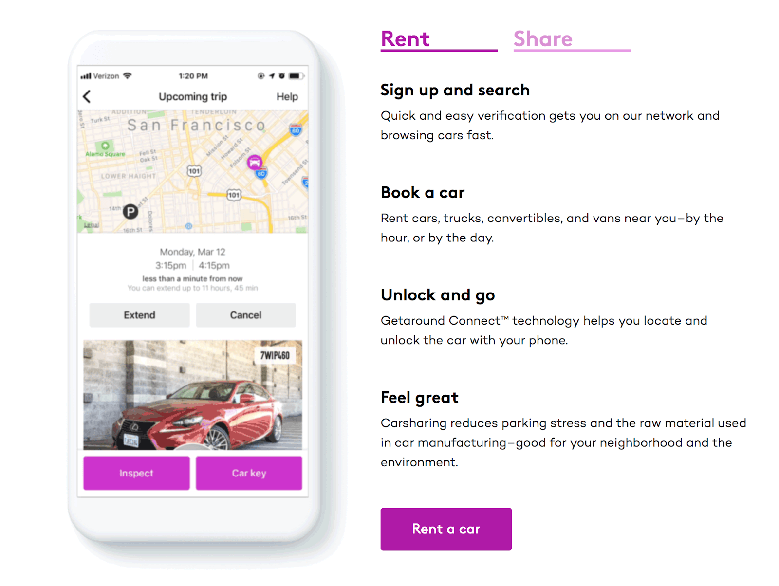 Screenshot of the Getaround phone app