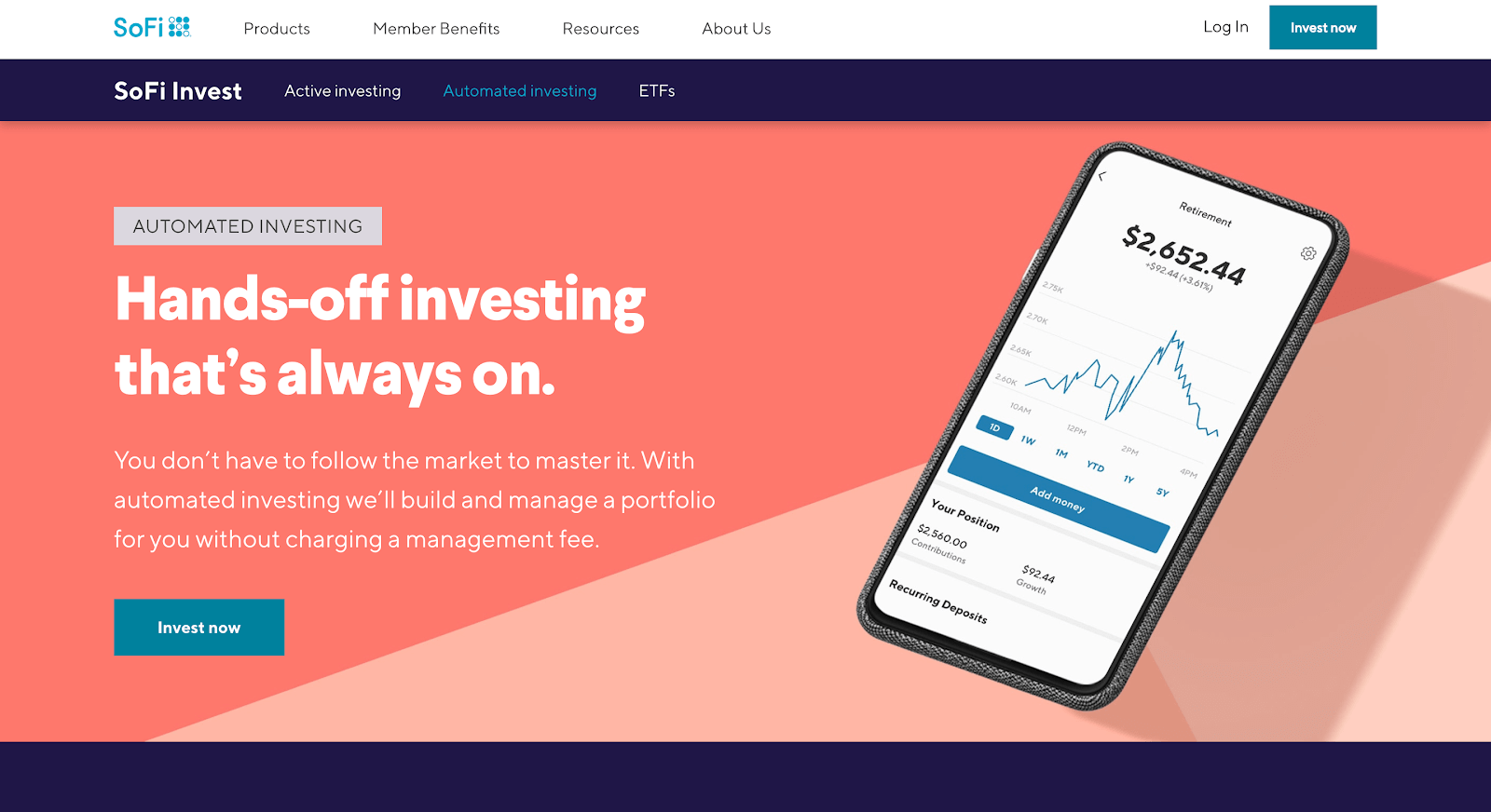 How to invest money: the SoFi homepage