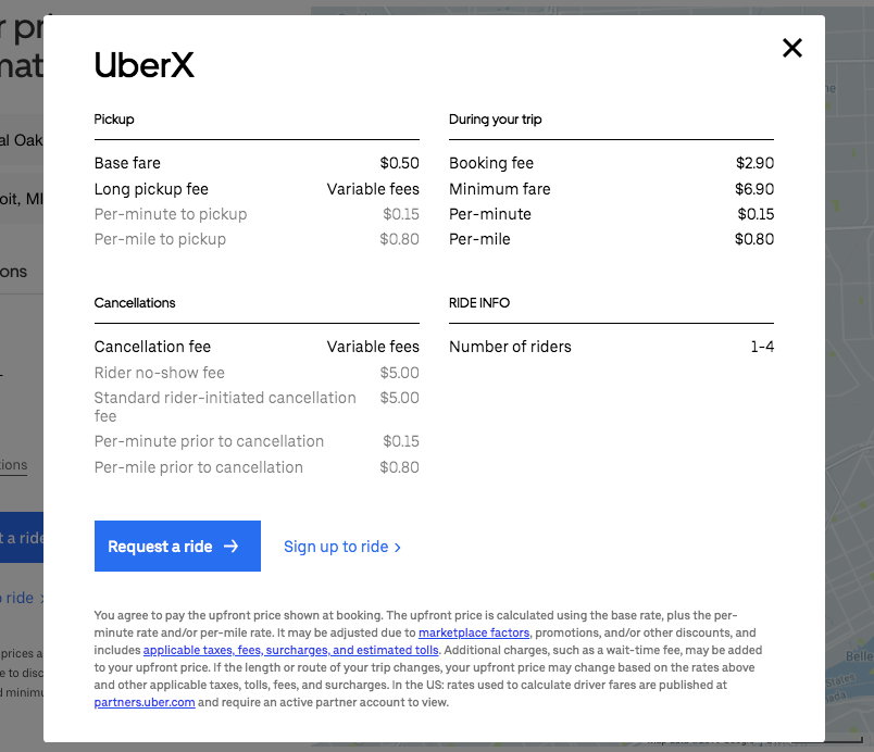 Breakdown of Uber fare calculator