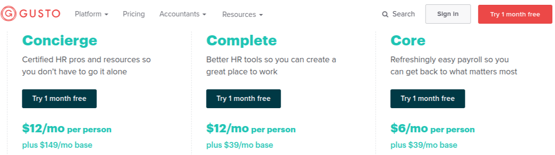 Payroll services: Gusto's payroll packages