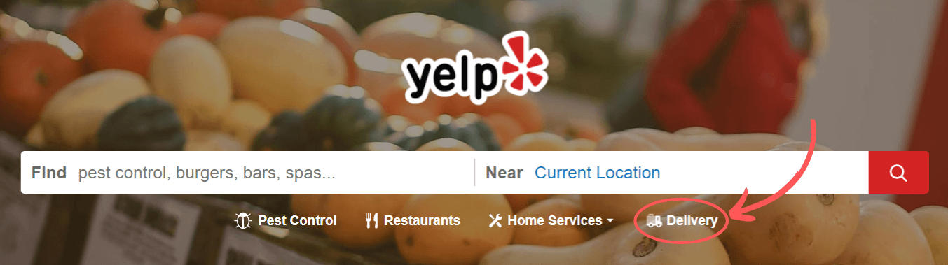 Screenshot of the Yelp search bar