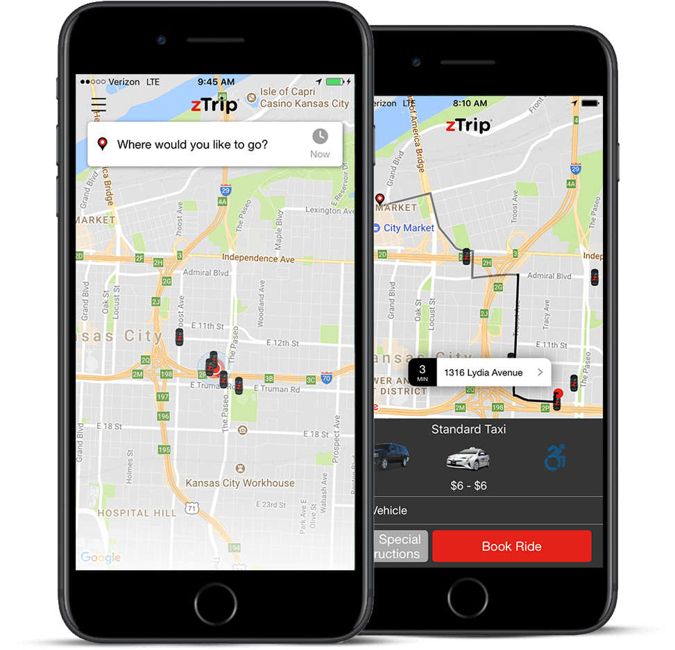zTrip: the app interface on a phone screen