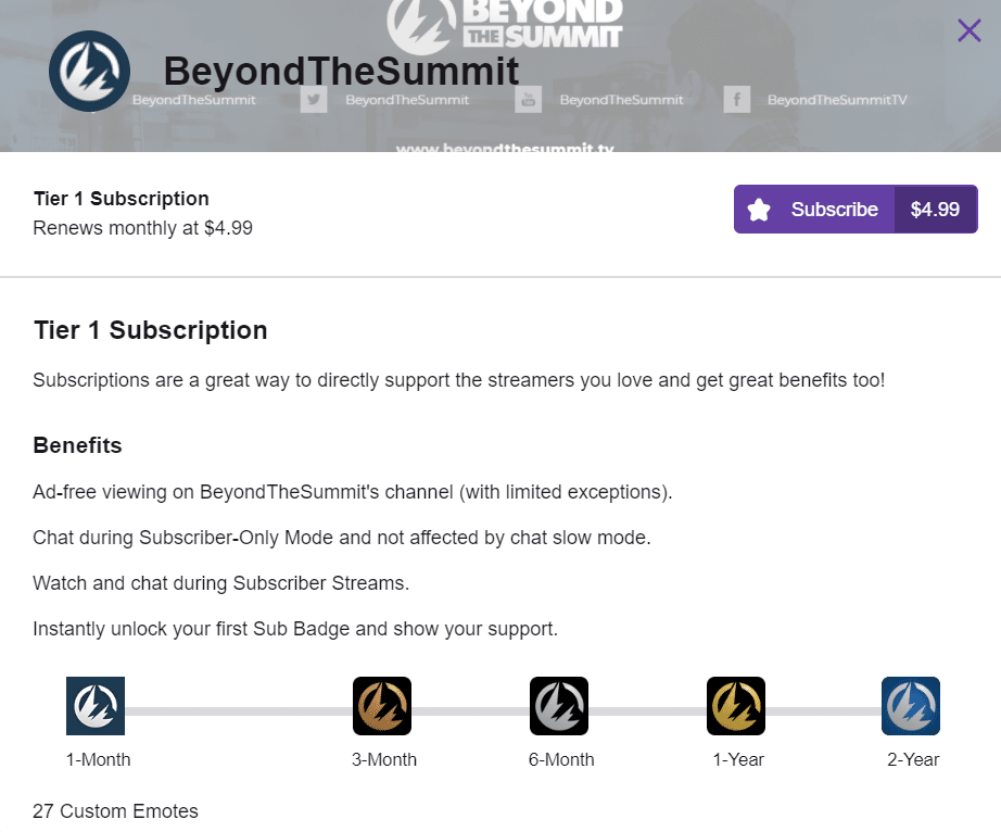 How to become a Twitch affiliate: Subscription tiers