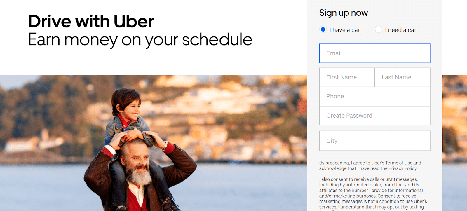 Screenshot of the Uber application process