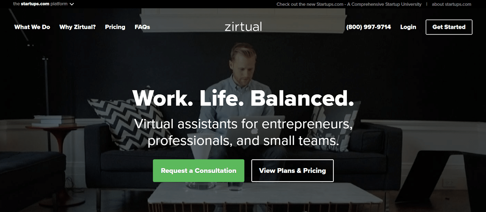 Zirtual: the website's homepage
