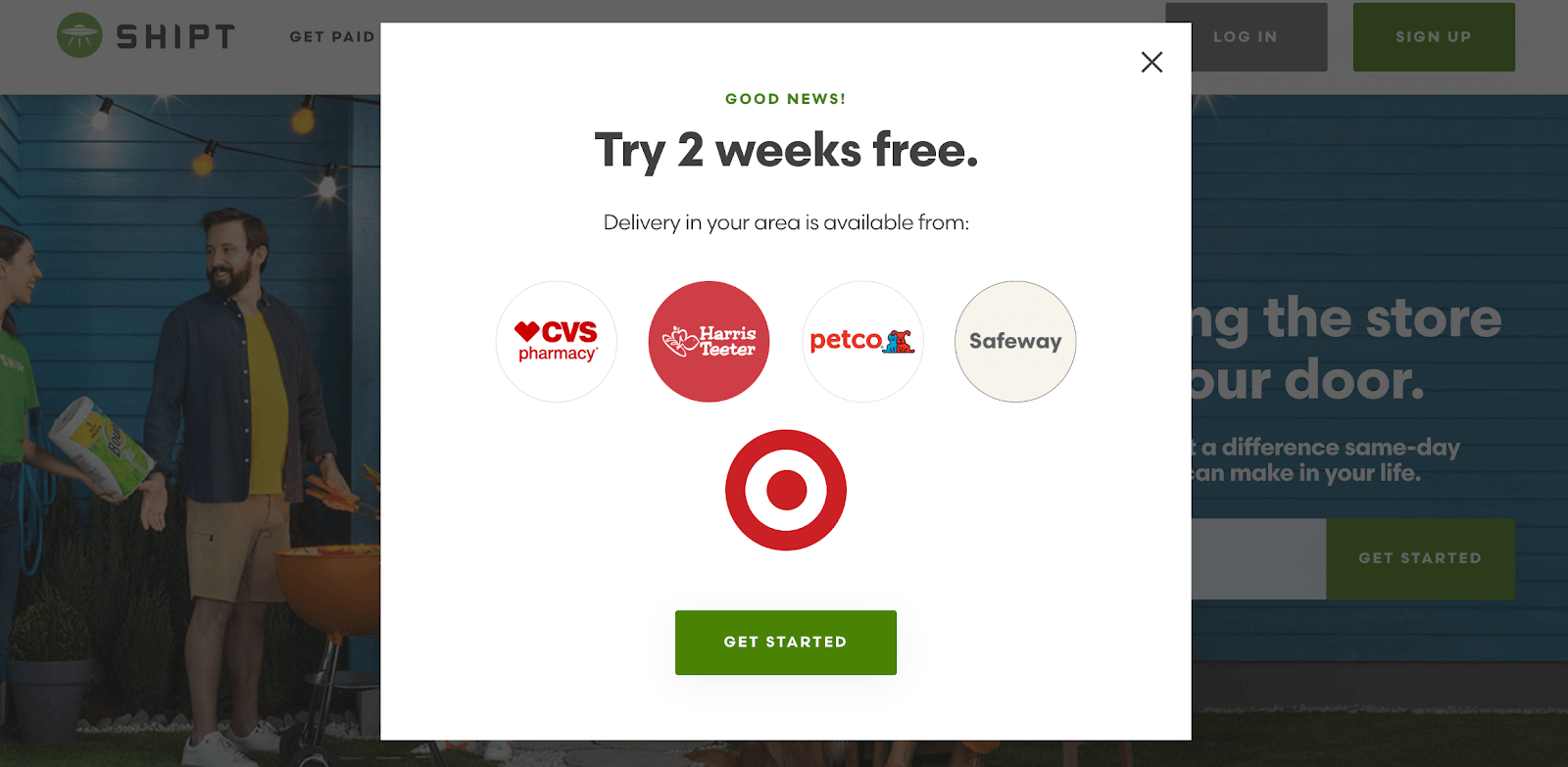Shipt promo code: The websites "Try 2 weeks free" offer