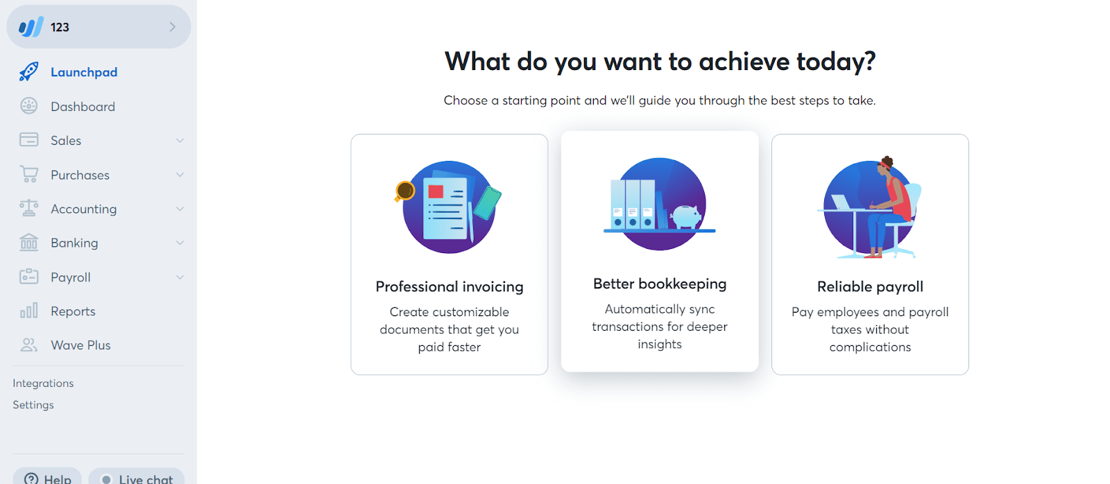 Wave Accounting: the websites launchpad with service options