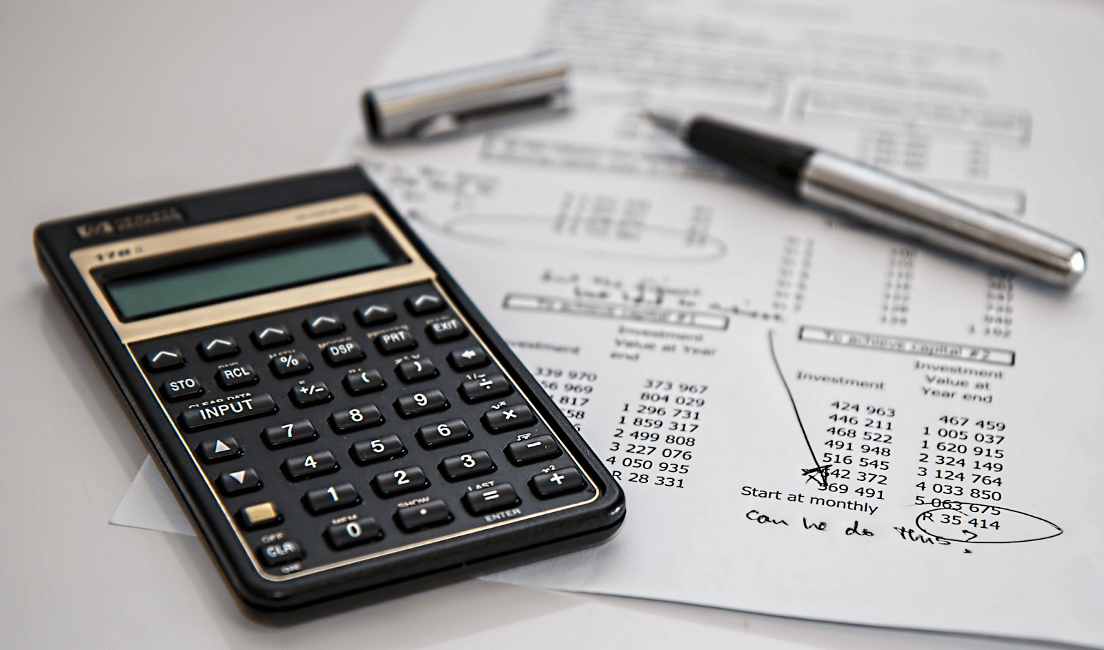 Inventory turnover: a calculator and pen with paperwork