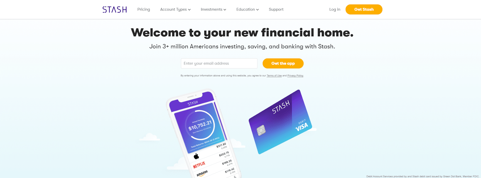 Overview of the Stash App - Homepage screenshot from Stash website