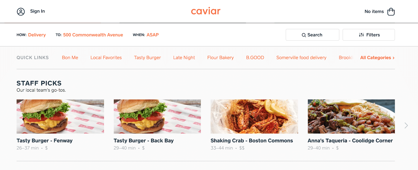 Trycaviar: the website ordering page
