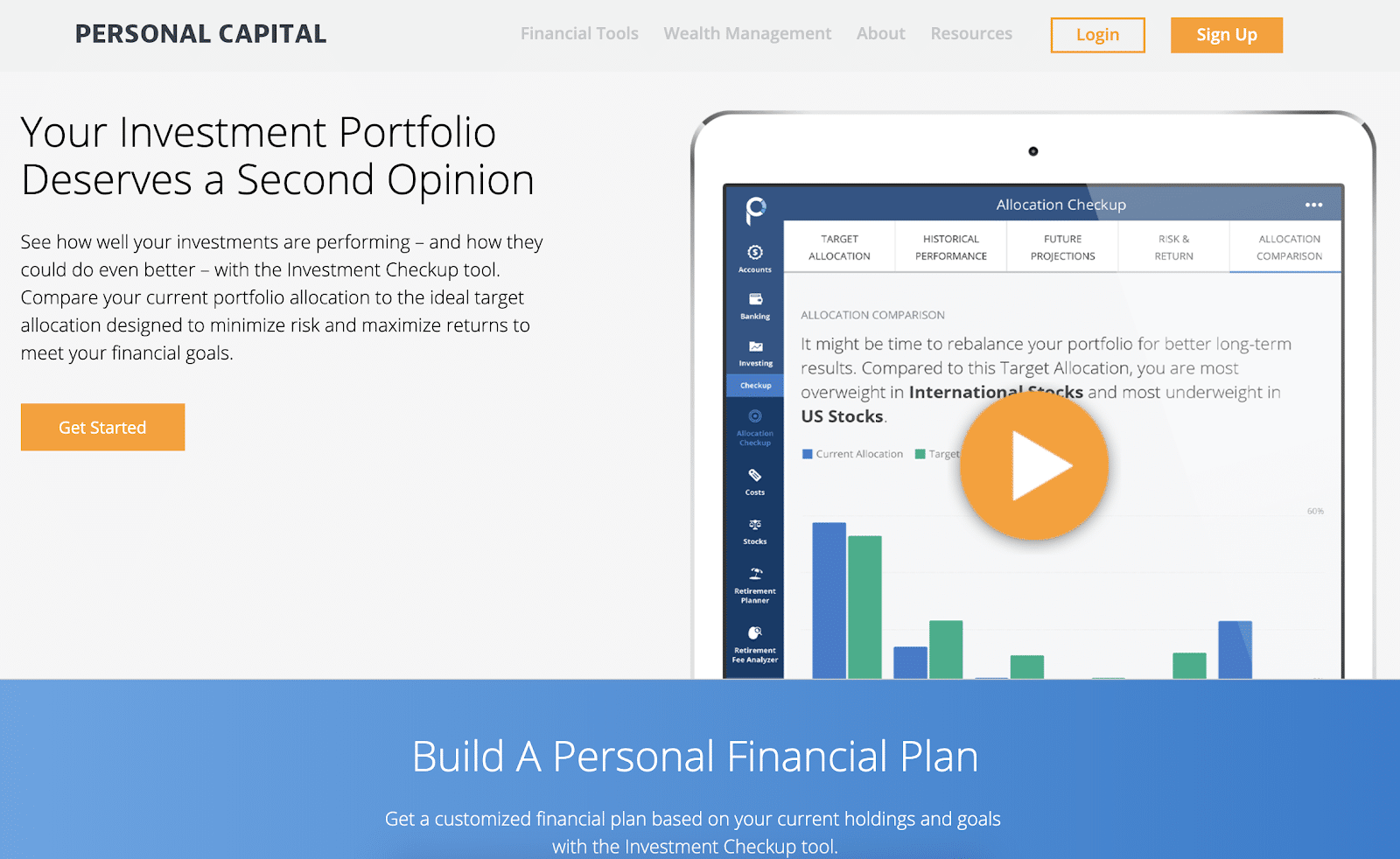 Personal Capital vs. Mint: a webpage showing Personal Capital's investing features