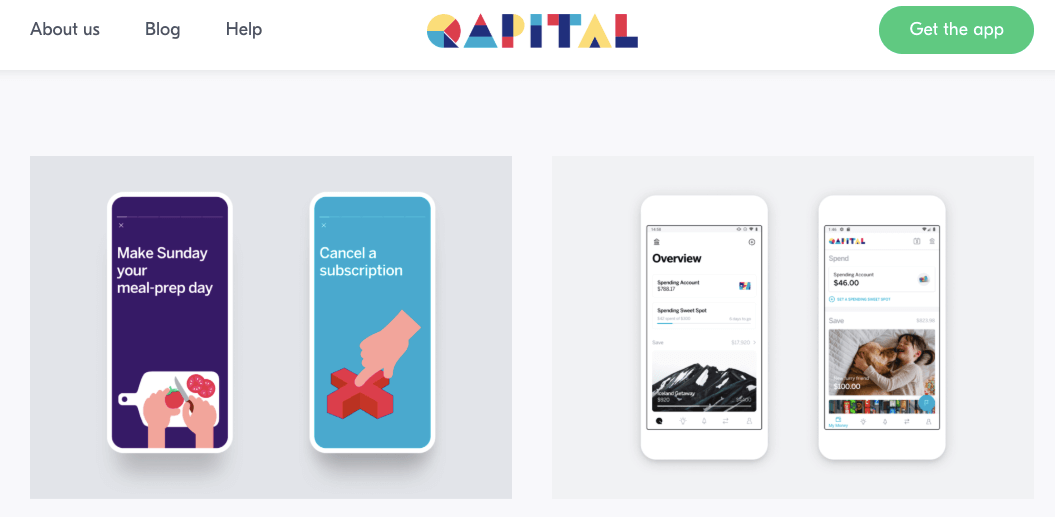 A Qapital webpage showing how the app functions on a phone