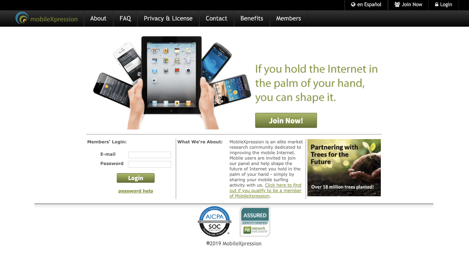 Screenshot of the MobileXpression home page