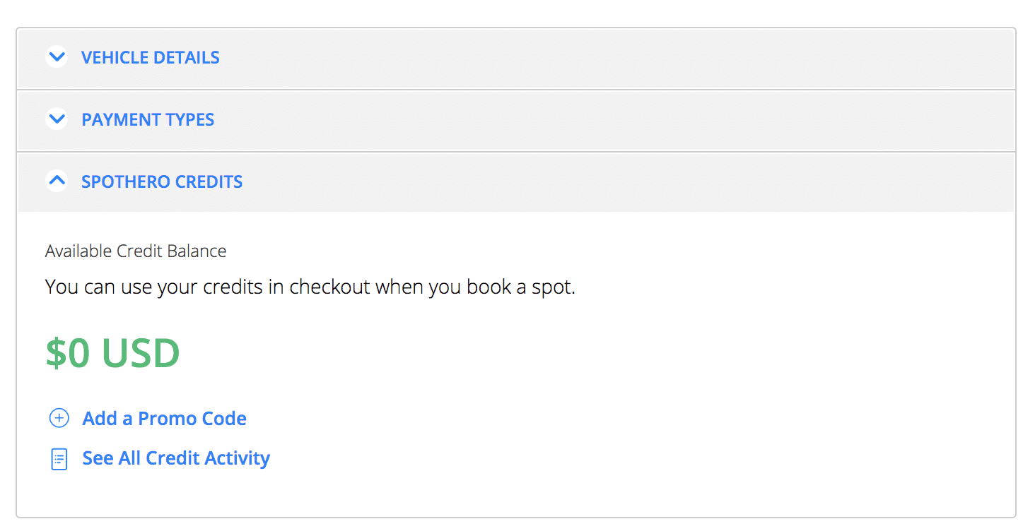 SpotHero promo code: account balance