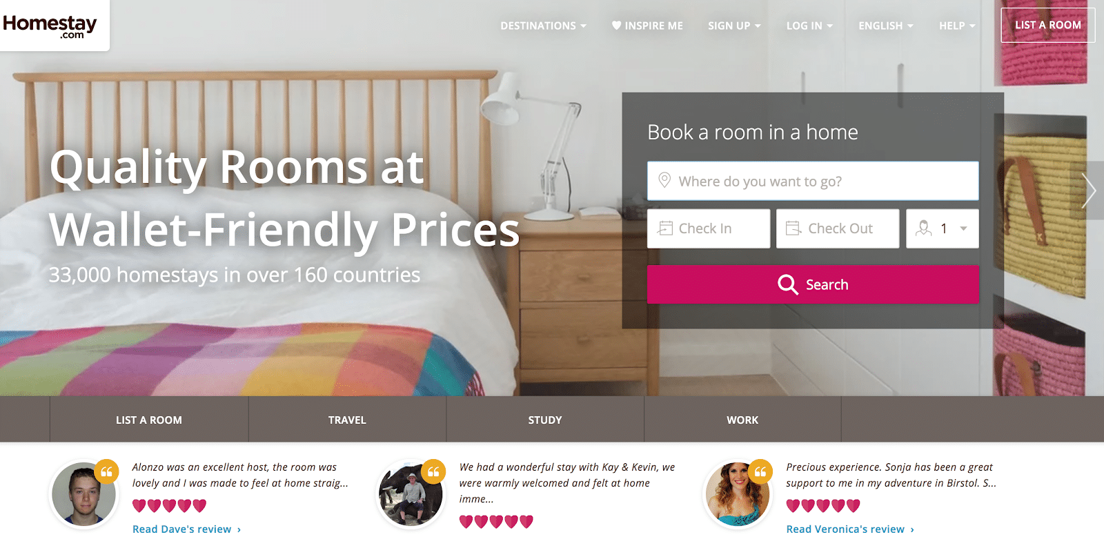 booking with homestay homepage