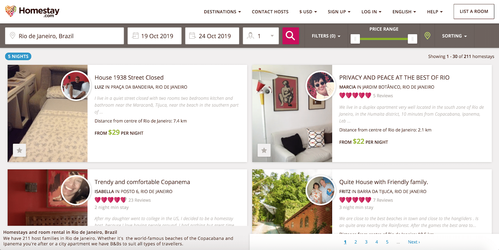 homestay housing options booking