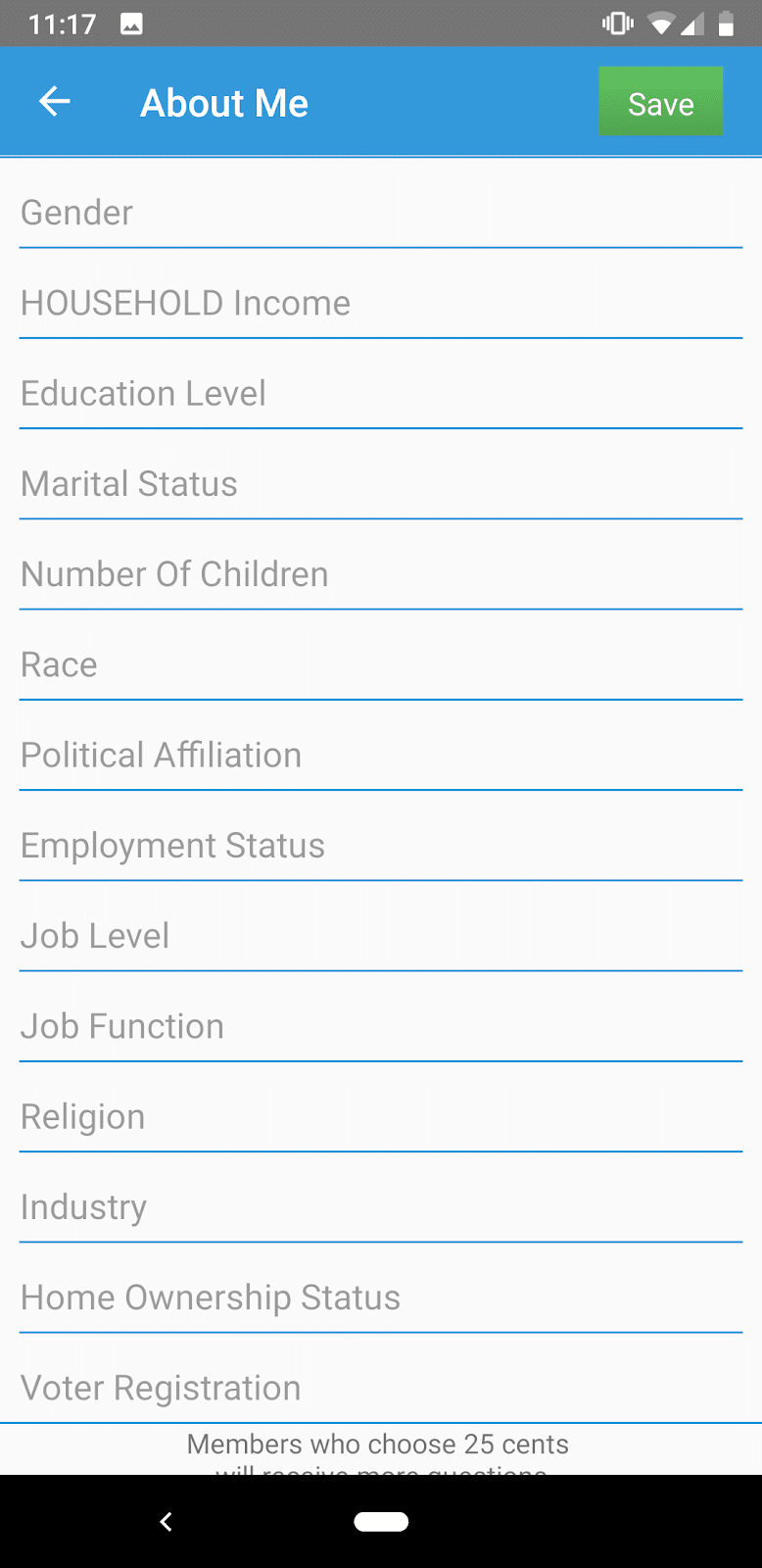 1Q: the About Me section of the app