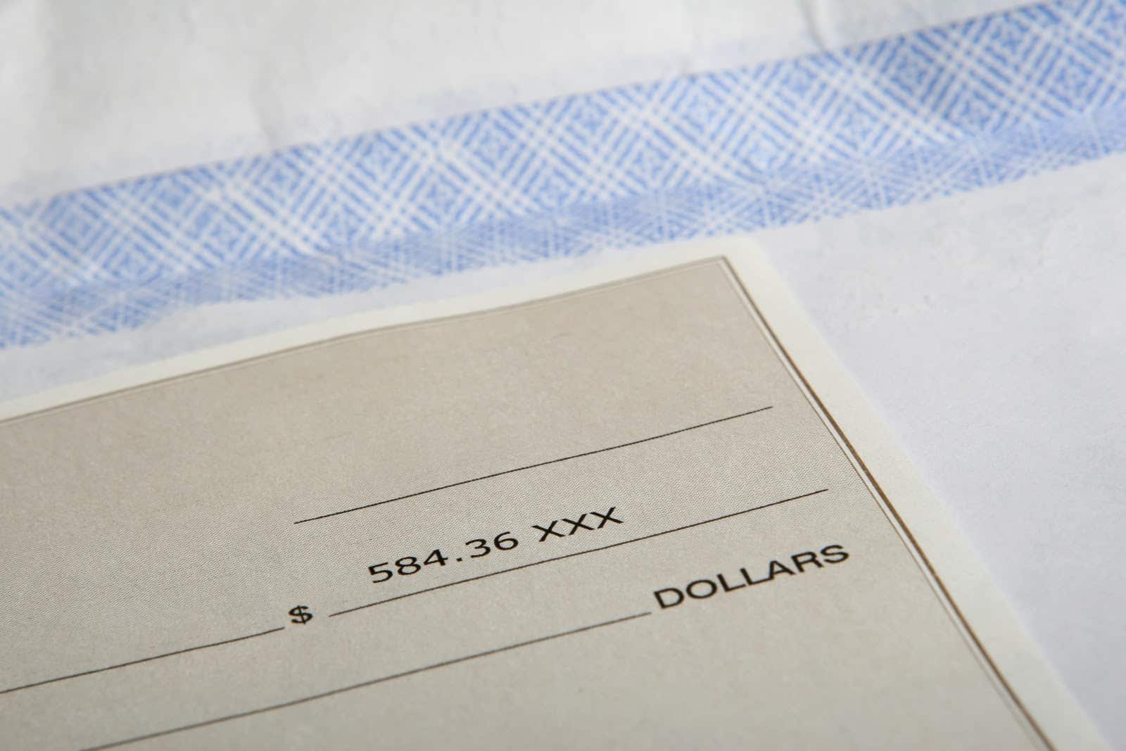Closeup of check from bank