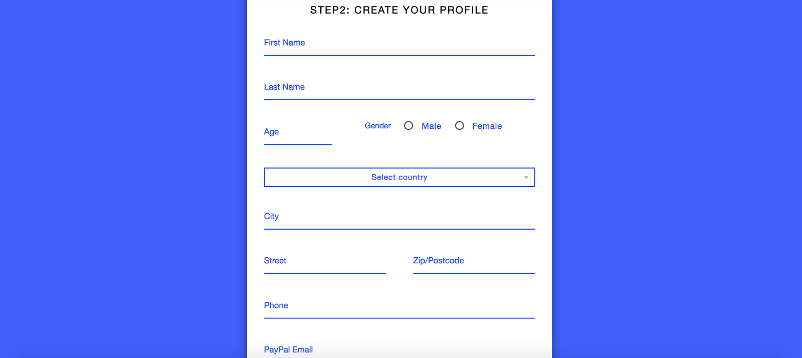 The Mindswarms page to create your profile