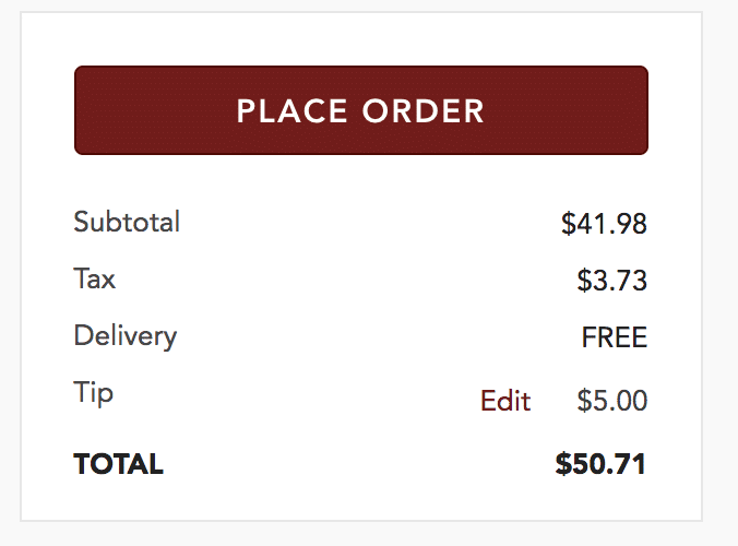 The button to place an order on the Minibar app