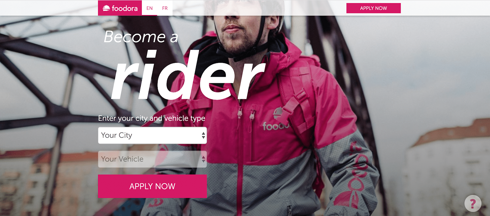 The Foodora page to apply to be a rider