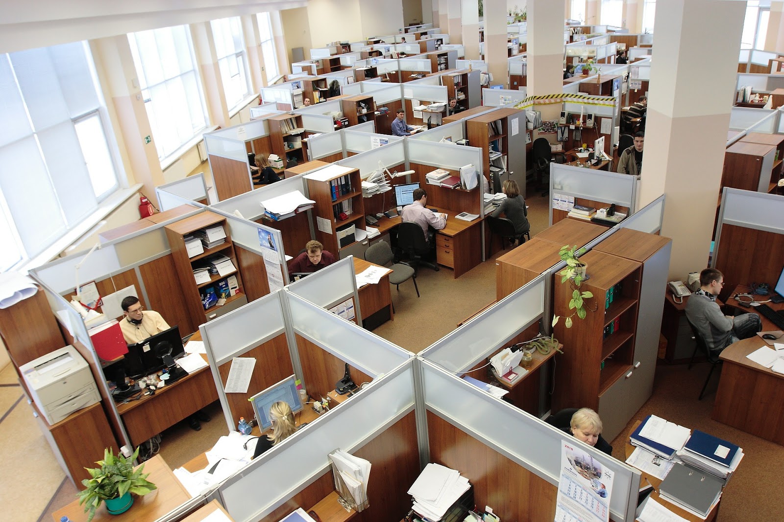 Shot of office cubicles from above