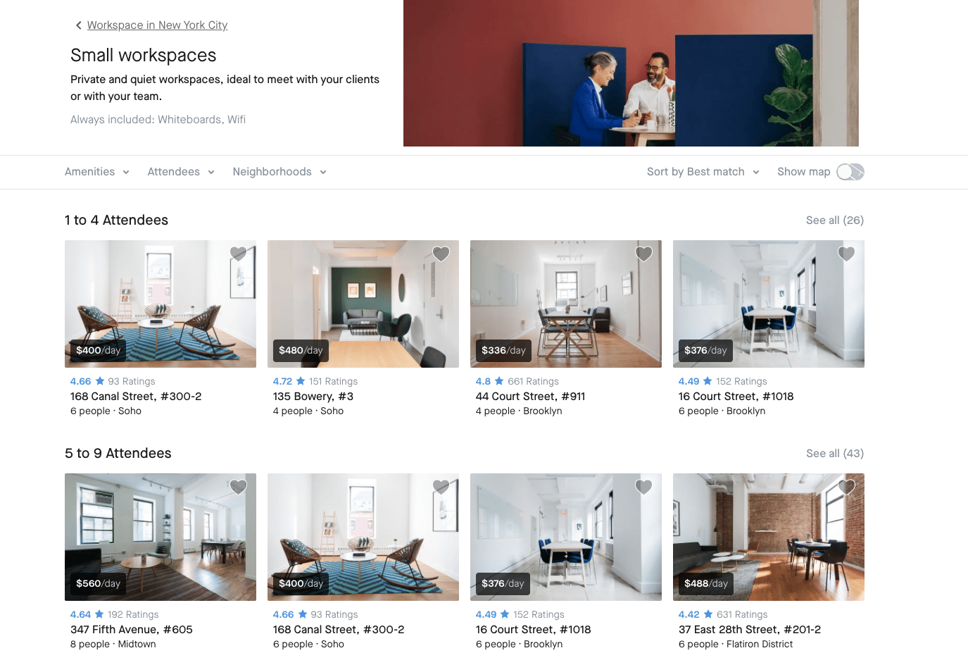 screenshot of available Breather workspaces