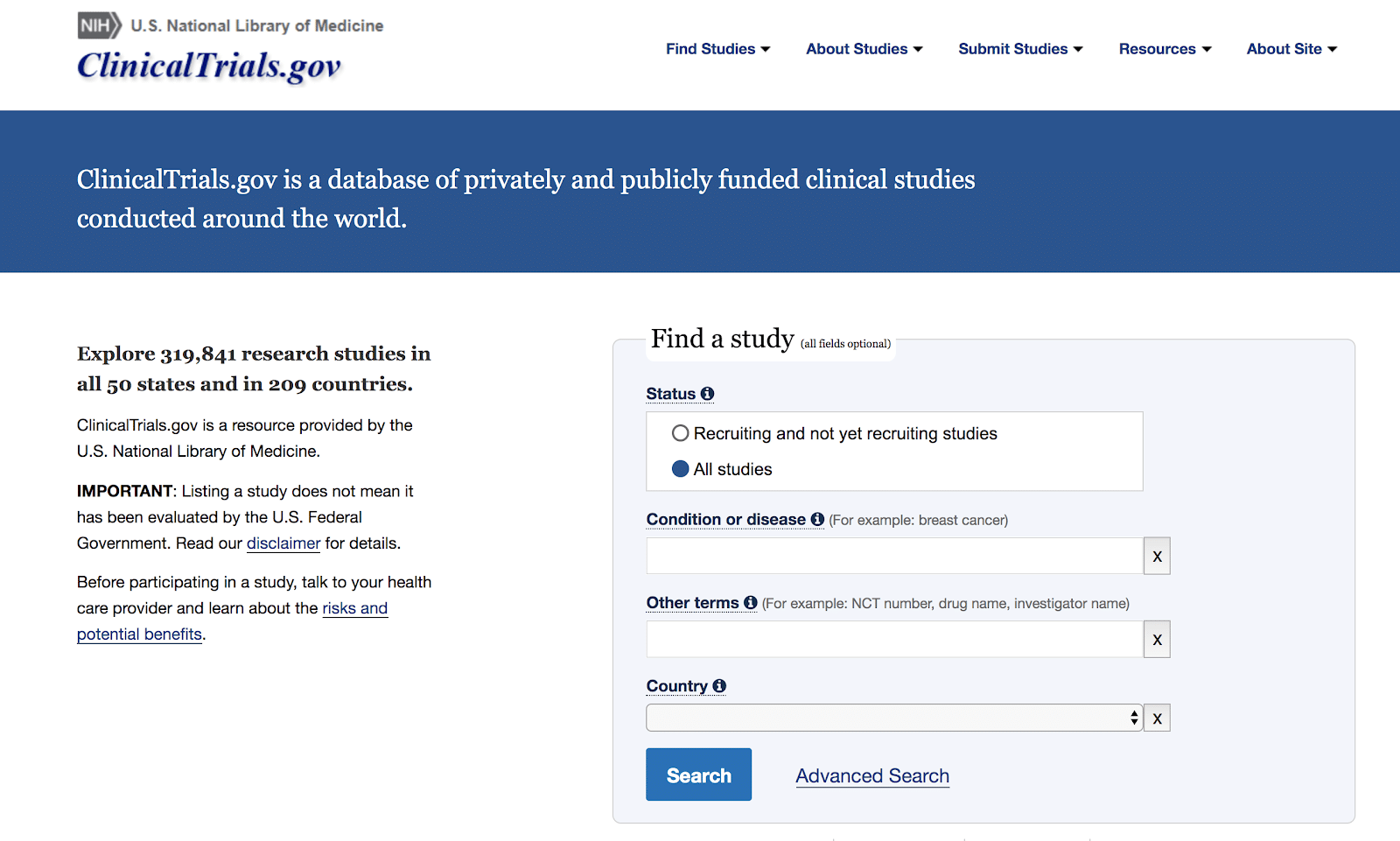 Clinical Trials web page