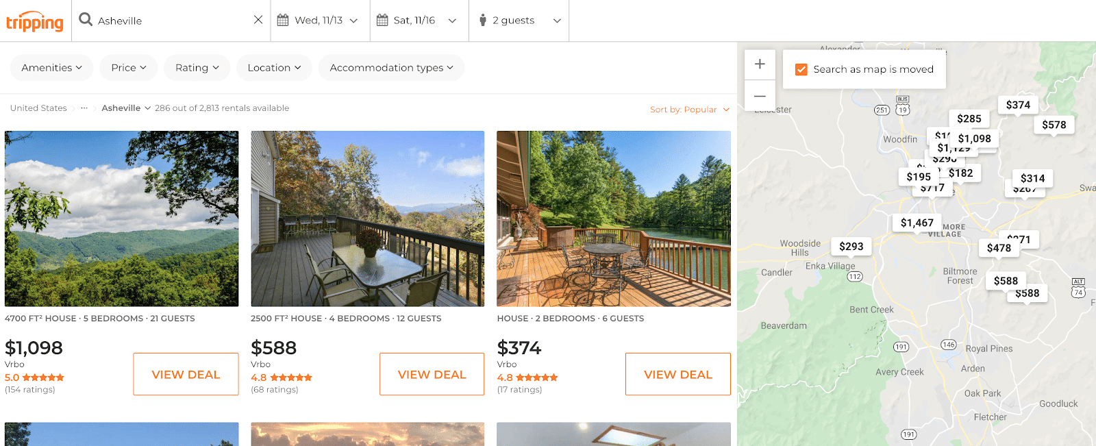 Tripping.com property selections