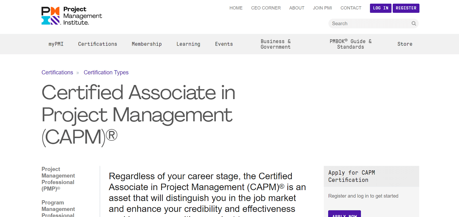 screenshot of PMI details on CAPM certification