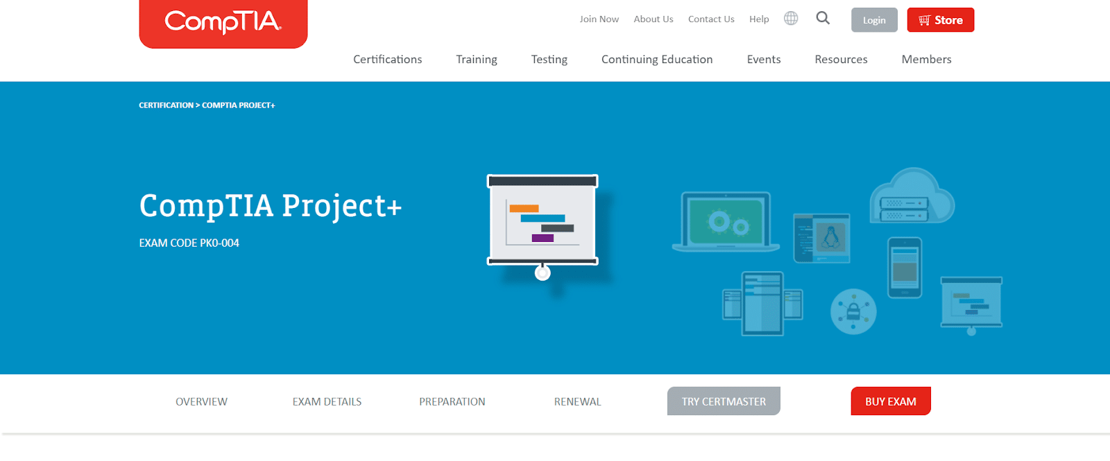 Web page for CompTIA Project Management Certification