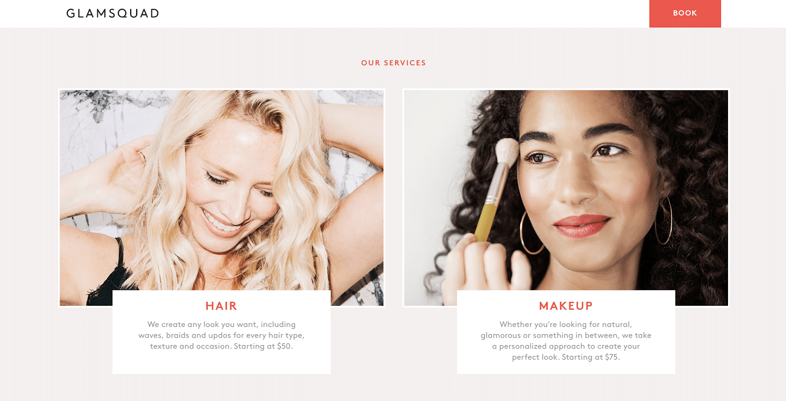 Glamsquad web page