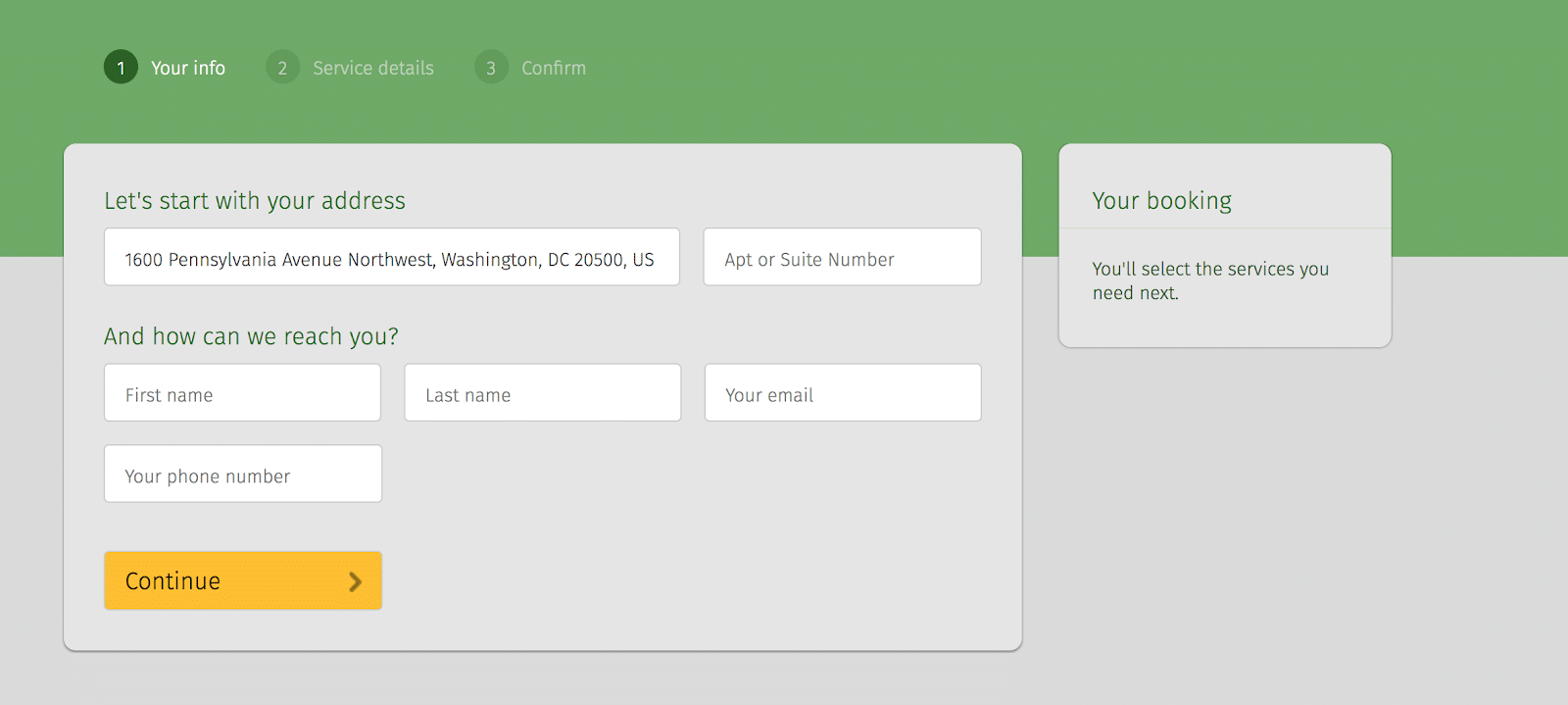 Lawn Love signup page