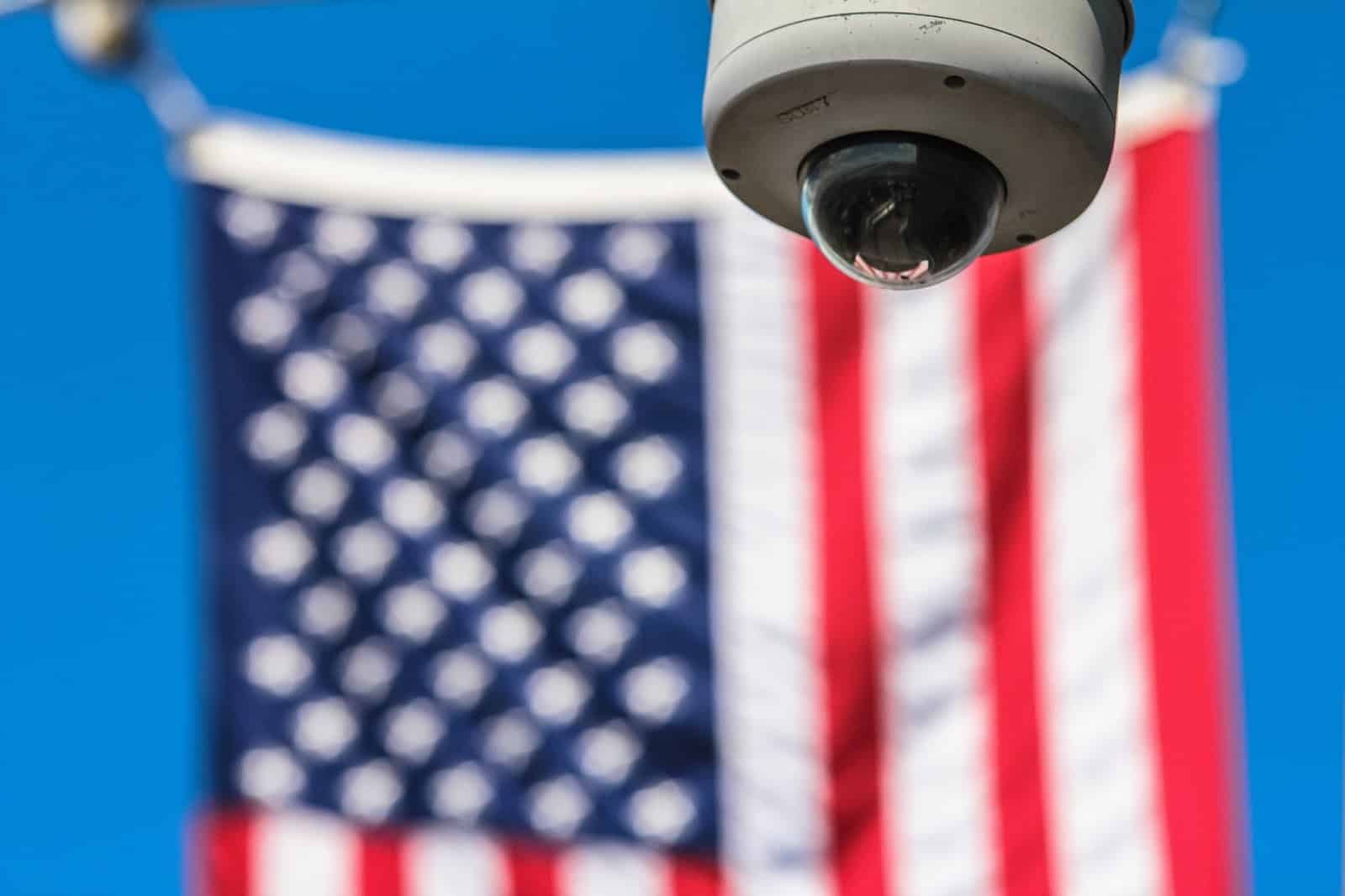 security camera in front of American flag