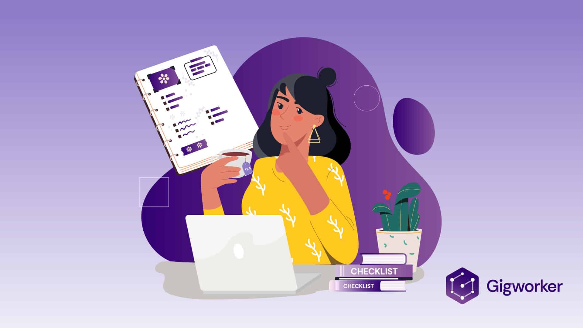 vector graphic showing an illustration of a woman learning how to become a bookkeeper