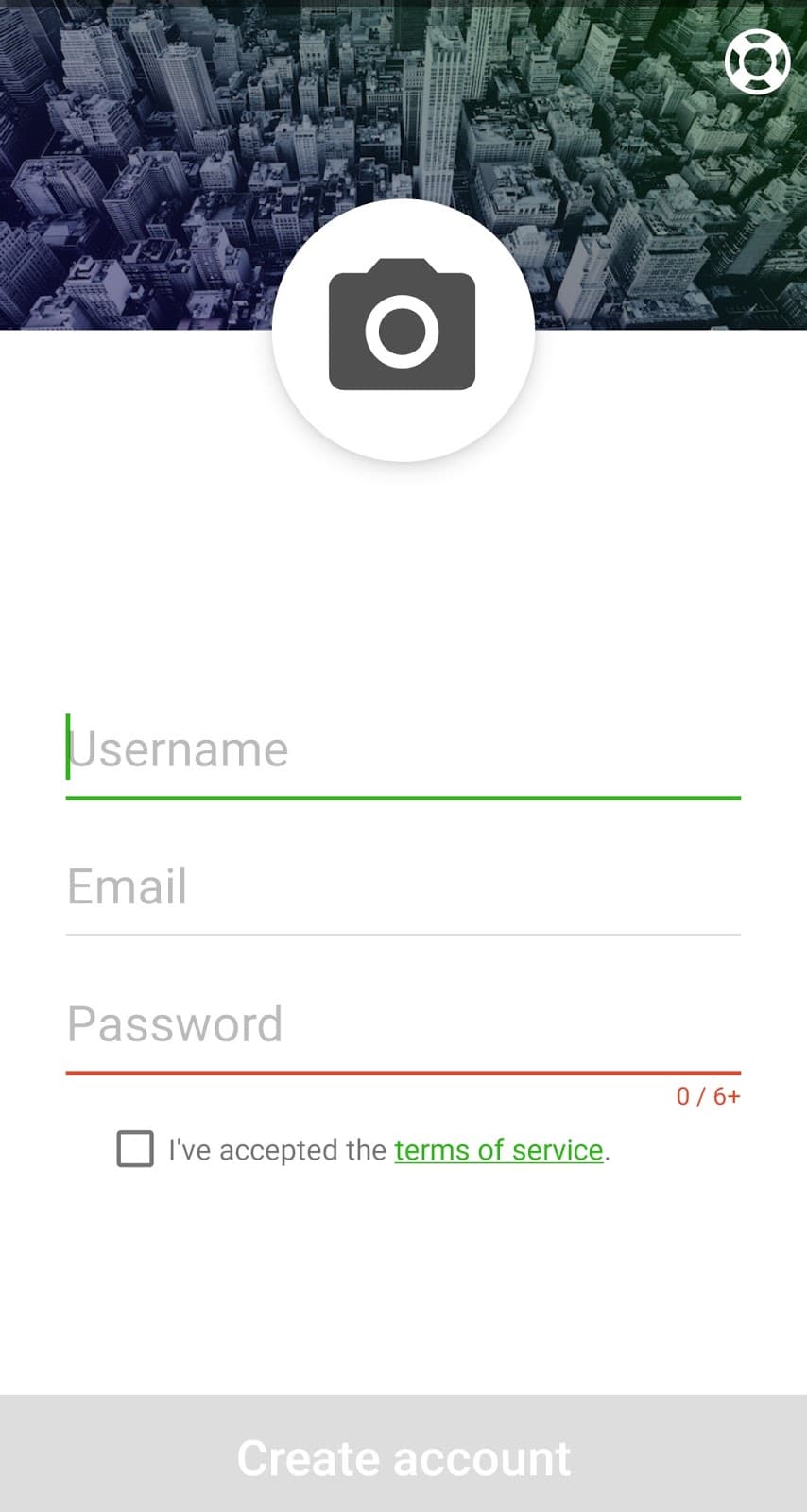 page to enter username, email, and password