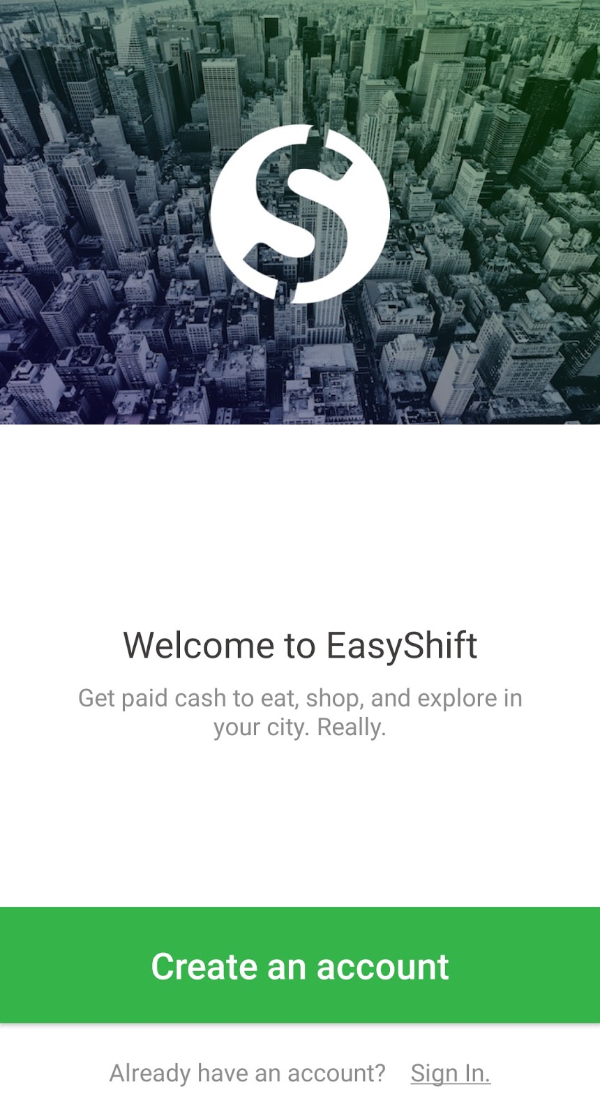 EasyShift create an account page