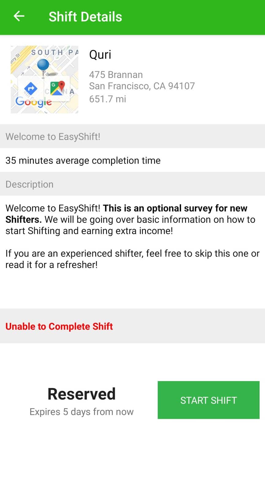 EasyShift shift details page