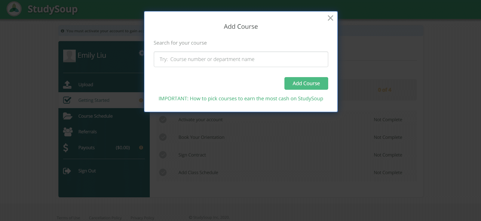 "add course" page