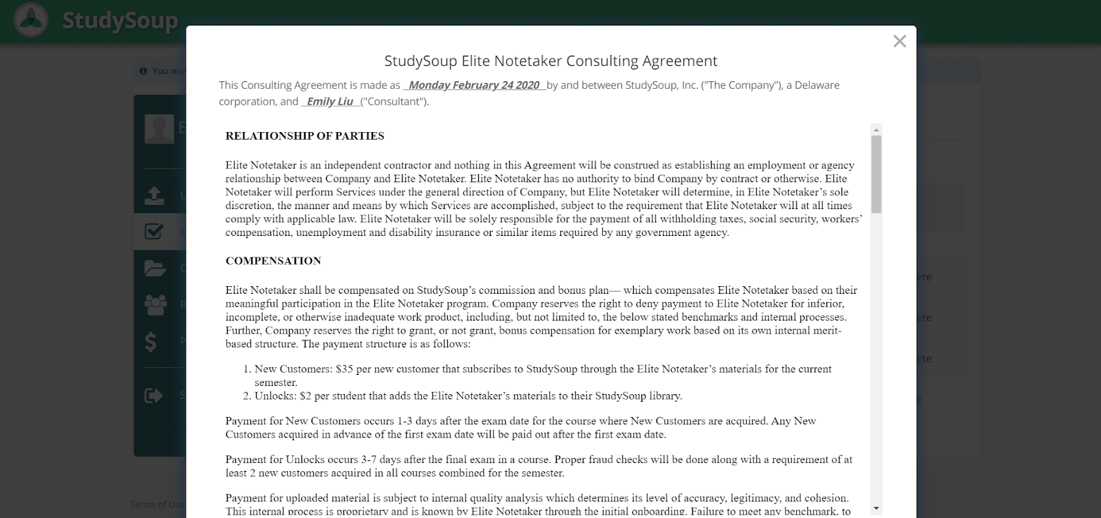 StudySoup consulting agreement