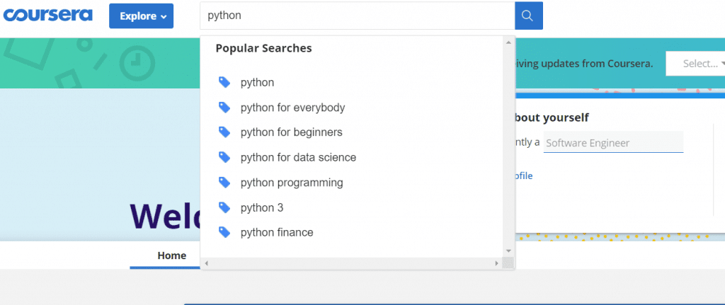 screenshot of the coursera homepage