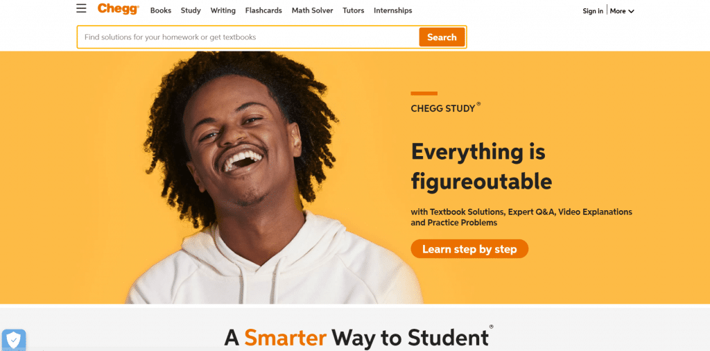 screenshot of the chegg homepage